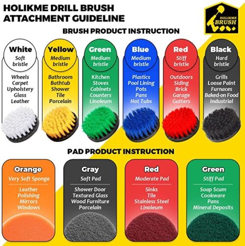 Holikme 22Piece Drill Brush Attachments Set, Scrub Pads & Sponge, Buffing Pads, Power Scrubber Brush with Extend Long… - Image 3