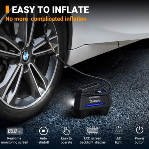 AstroAI Tire Inflator Portable Air Compressor Air Pump for Car Tires - Car Accessories, 12V DC Auto Tire Pump with… - Image 3